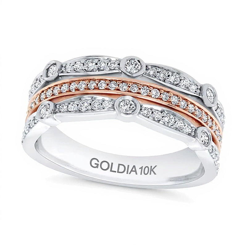 0.38 ct. Gesamtgewicht Diamant mehrreihiger Stapelring in 10K Gold zweifarbig