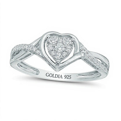 0.2 ct. Gesamtgewicht Komposit-Diamant Freundschaftsring mit Herz-Twist in rhodiniertem Sterlingsilber