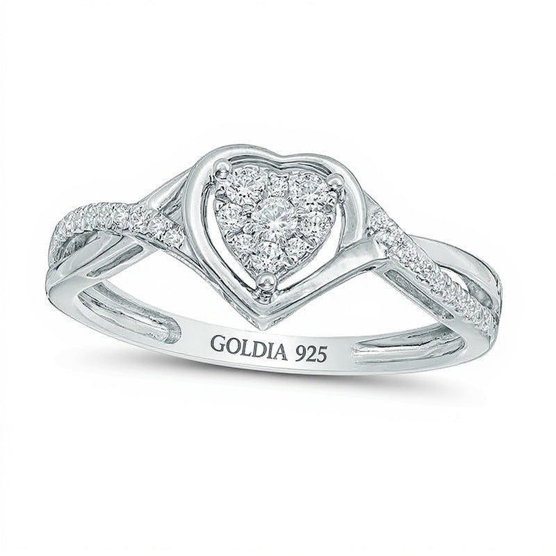 0.2 ct. Gesamtgewicht Komposit-Diamant Freundschaftsring mit Herz-Twist in rhodiniertem Sterlingsilber