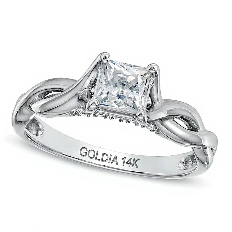 1.0 CT. Gesamtgewicht Diamant-Verlobungsring im Princess-Schliff mit gedrehter Ringschiene in 14K Weißgold (J/I3)