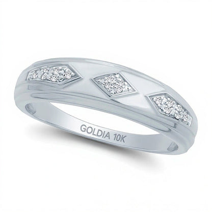 Ehering mit Diamant-Besatz im geometrischen Retro-Stil in 10K Weißgold