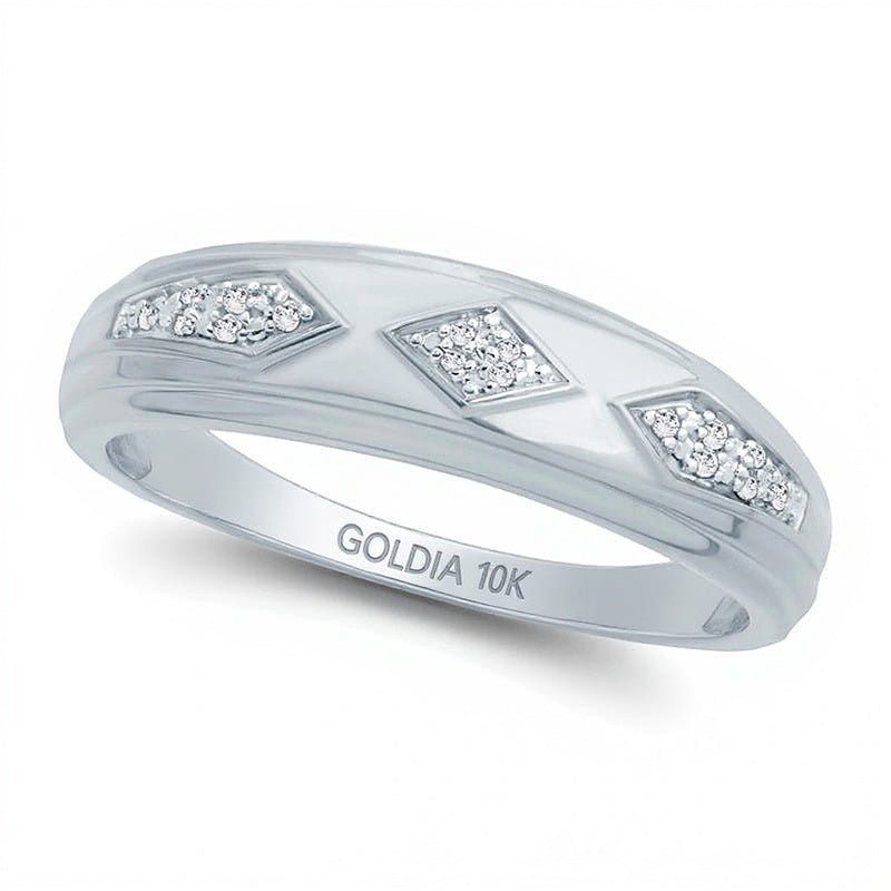 Ehering mit Diamant-Besatz im geometrischen Retro-Stil in 10K Weißgold