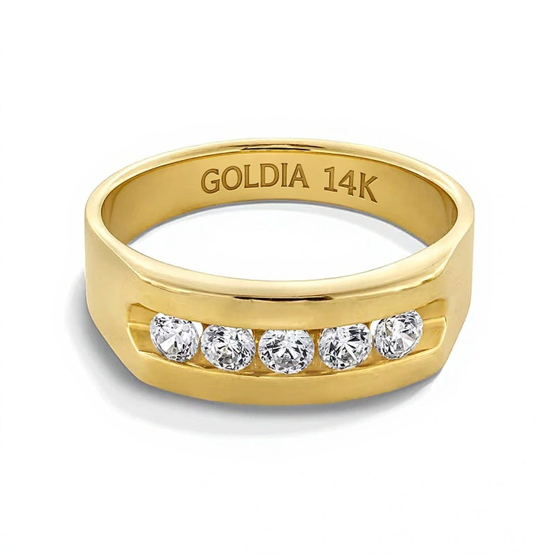 Memoire-Ring mit 5 Diamanten 0,5 ct. Gesamtgewicht kanalgefasst in 14K Gelbgold