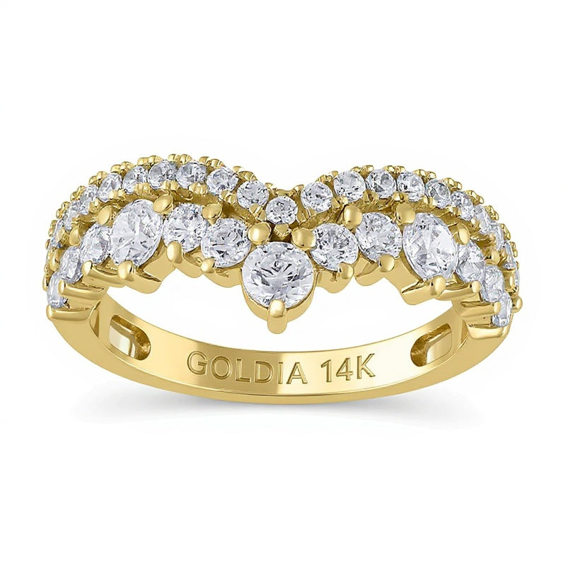 Ring mit 1.0 ct. Gesamtgewicht Diamanten, zweireihig konturiert, in 14K Gelbgold