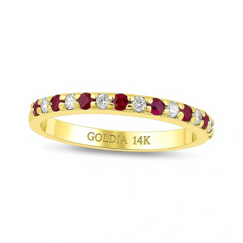 Ring mit Rubin und 0,17 ct. Gesamtgewicht Diamanten im Wechsel in 14K Gelbgold