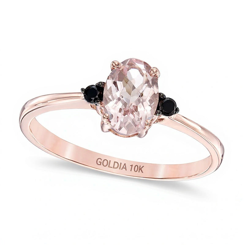 Fashion-Ring mit ovalem Morganit und schwarzen Diamanten in 10K Roségold