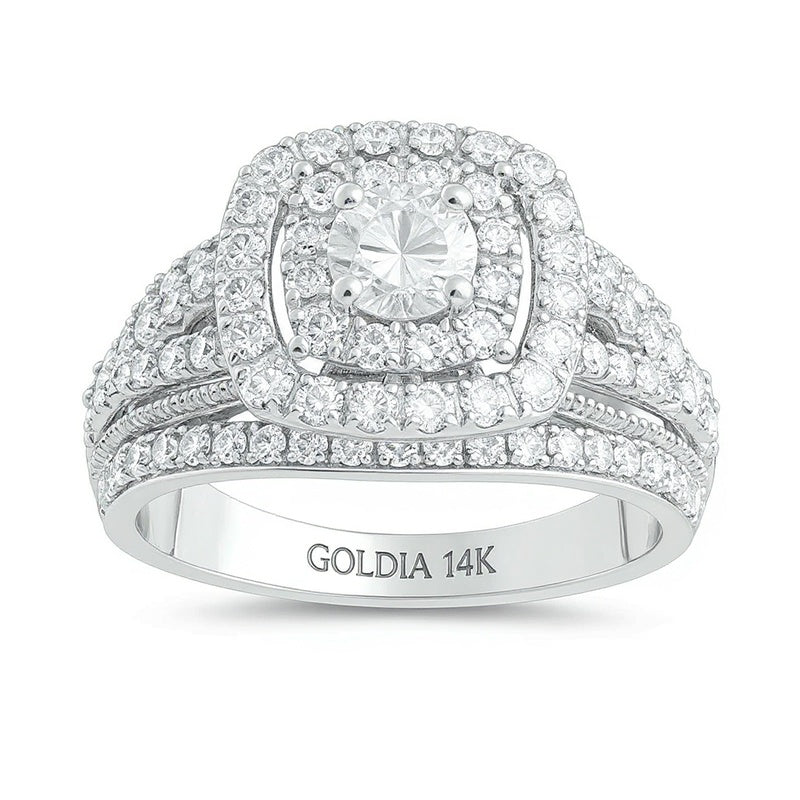 2.0 ct. Gesamtgewicht Komposit-Diamant Mehrreihiger Verlobungsring im Vintage-Stil in 14K Weißgold