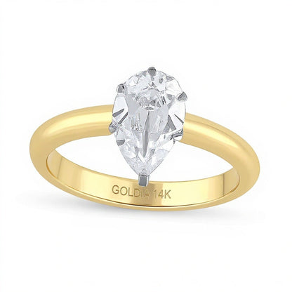 1.0 CT. Solitär-Verlobungsring mit tropfenförmigem Labordiamant in 14K Gelbgold (F/VS2)