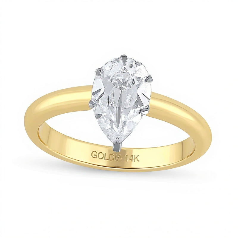 1.0 CT. Solitär-Verlobungsring mit tropfenförmigem Labordiamant in 14K Gelbgold (F/VS2)