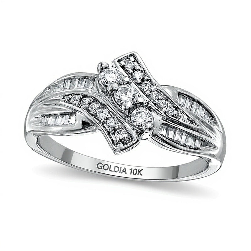 0.33 ct. Gesamtgewicht Diamant Dreistein Bypass-Ring aus 10K Weißgold