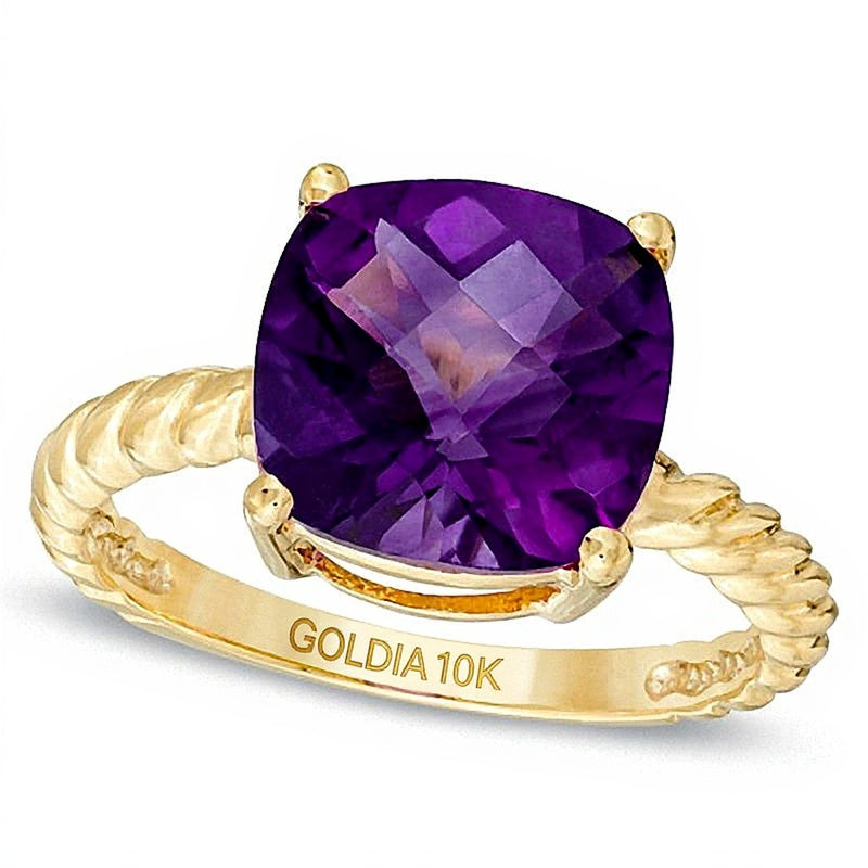 Ring mit Amethyst im Kissenschliff, 10.0mm, aus 10K Gelbgold
