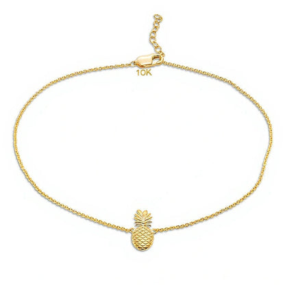 Fußkettchen mit graviertem Ananas-Motiv in 10K Gelbgold - 10"