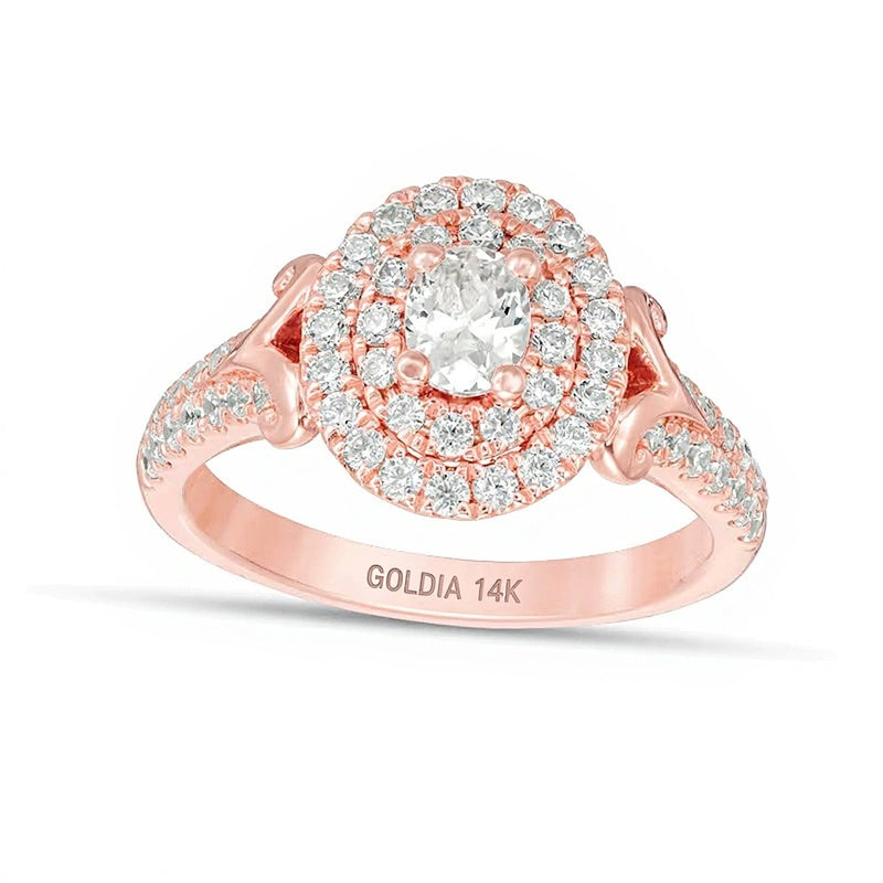 1.0 CT. TW Halo-Verlobungsring mit Diamanten im Oval- und Rundschliff in 14K Roségold