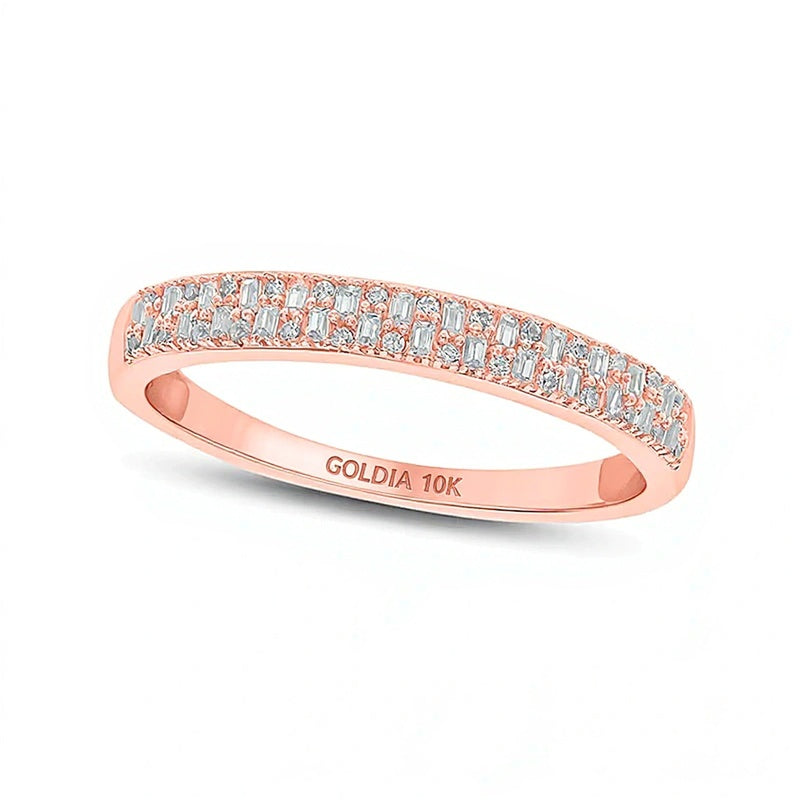 Memoire-Ring mit Diamanten in Baguette und rund, 0.2 ct. Gesamtgewicht, zweireihig, in 10K Roségold