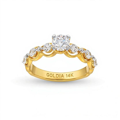 1.0 ct. Gesamtgewicht Diamant Solitär mit seitlichem Besatz Verlobungsring in 14K Gelbgold