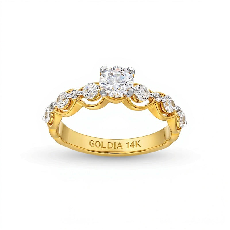 1.0 ct. Gesamtgewicht Diamant Solitär mit seitlichem Besatz Verlobungsring in 14K Gelbgold