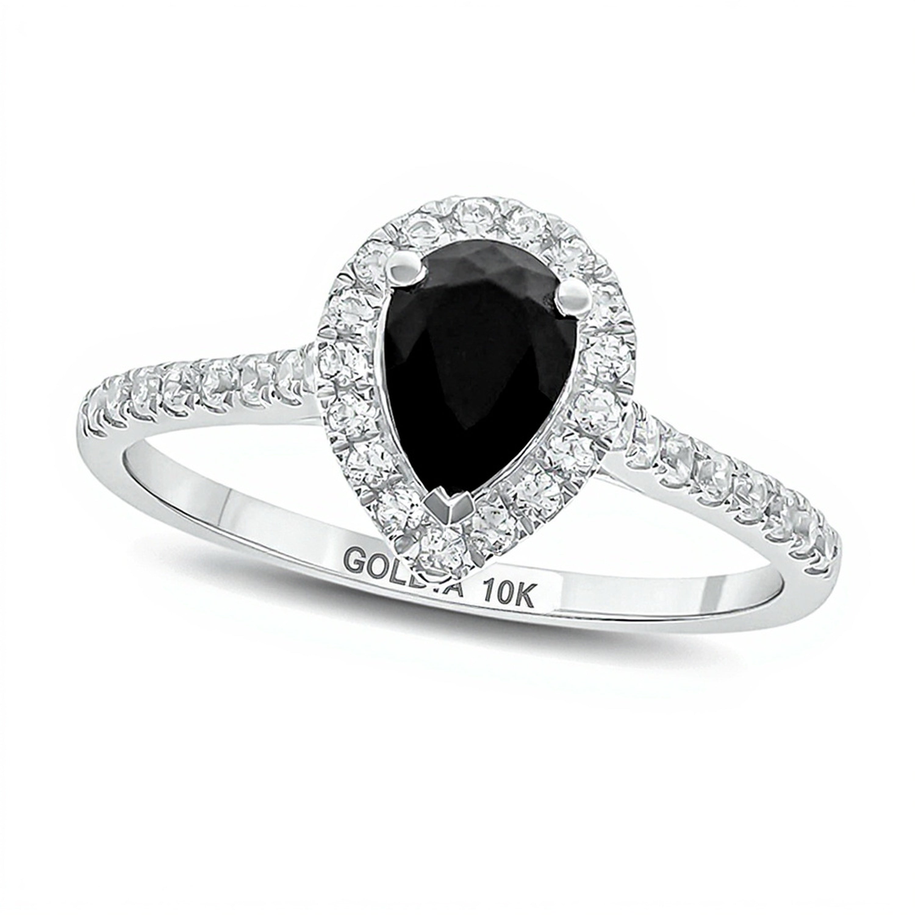 1.0 CT. TW Verlobungsring mit schwarzen und weißen Diamanten im Tropfen- und Rundschliff, Halo-Design, in 10K Weißgold