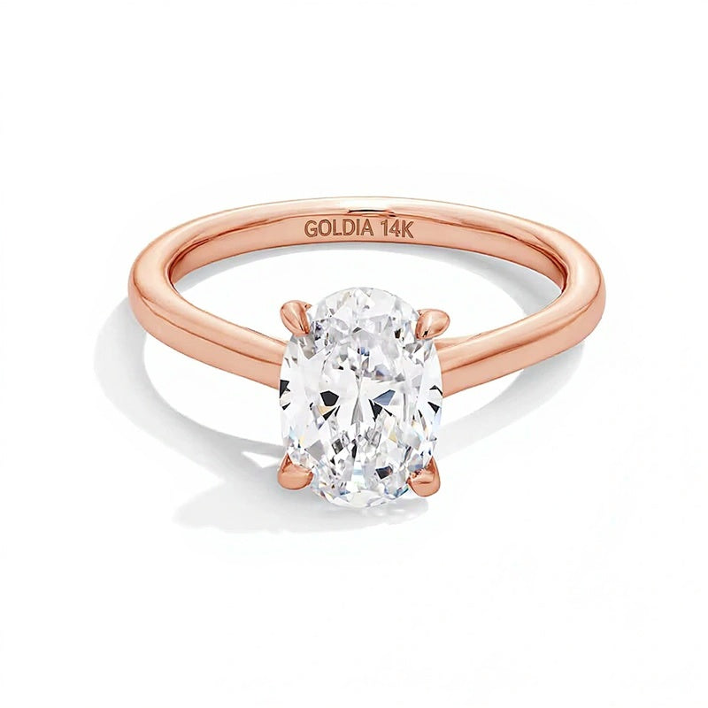 3.0 CT. Ovaler Labordiamant Solitär Verlobungsring in 14K Roségold (F/VS2)