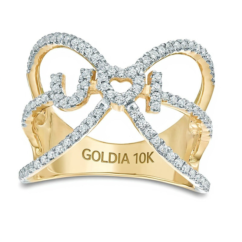 0,33 ct. Gesamtgewicht Diamant „I Heart U" Orbit Cage Herz-Ring in 10K Gelbgold