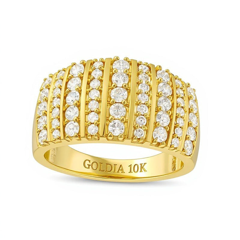 Ring mit Diamanten 1.0 ct. Gesamtgewicht mehrreihig in 10K Gelbgold
