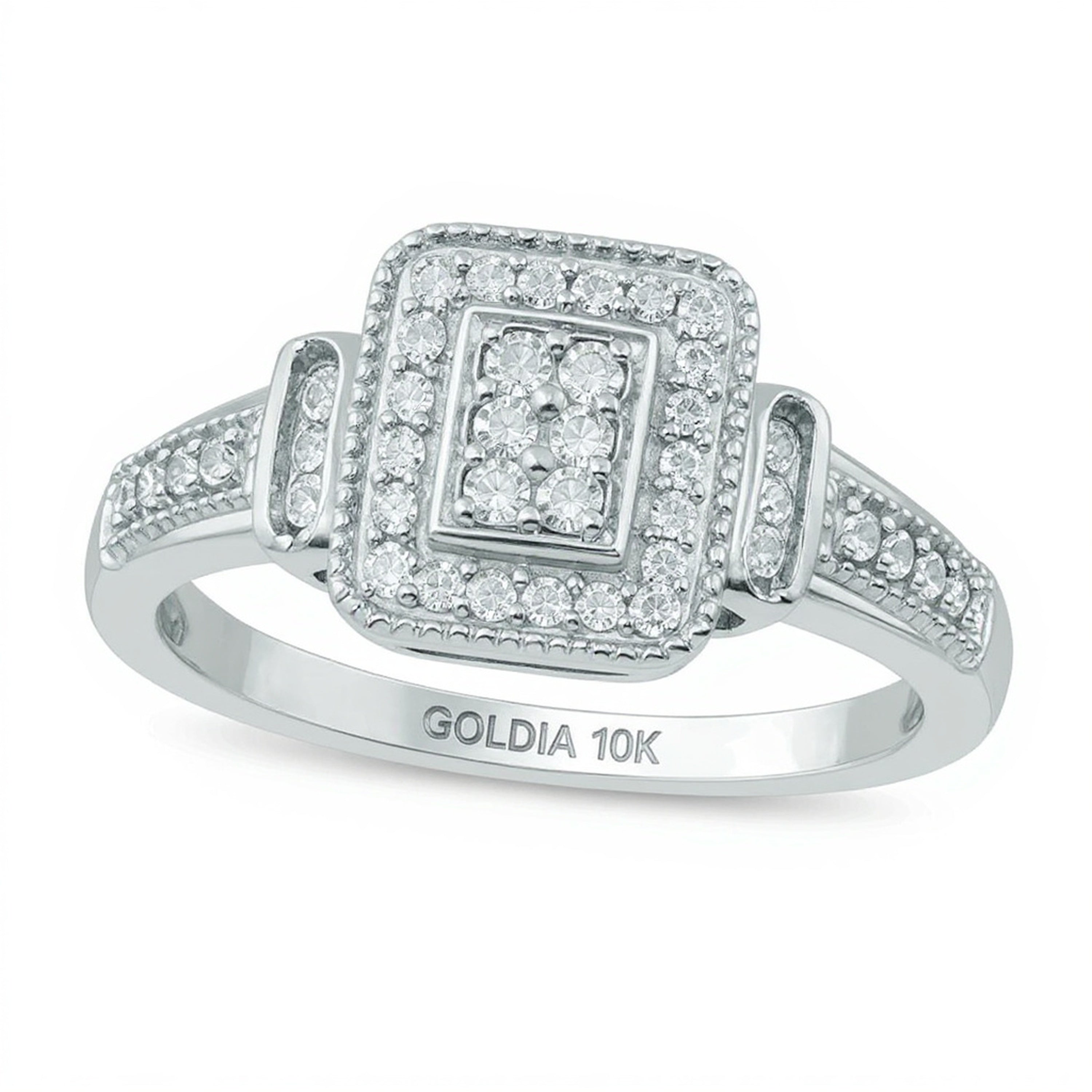 0.25 CT. Gesamtgewicht Multi-Diamant Ring mit rechteckigem Rahmen in 10K Weißgold