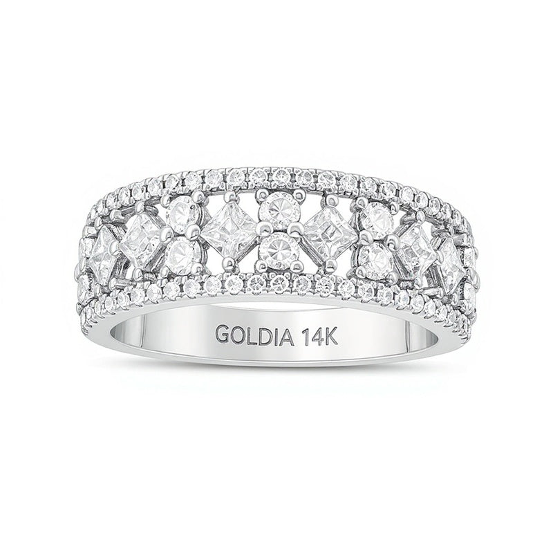 1.0 ct. Gesamtgewicht Memoire-Ring mit weißen Diamanten im Princess- und Rundschliff in 14K Weißgold