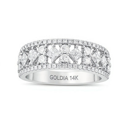 1.0 ct. Gesamtgewicht Memoire-Ring mit weißen Diamanten im Princess- und Rundschliff in 14K Weißgold