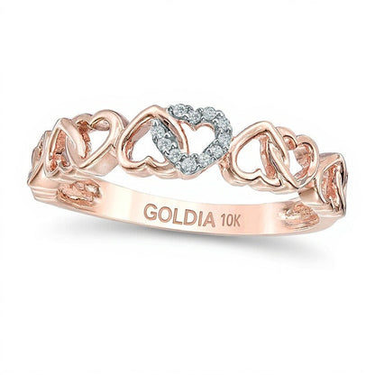 Fashion-Ring mit Diamanten und alternierenden Herzen in 10K Roségold