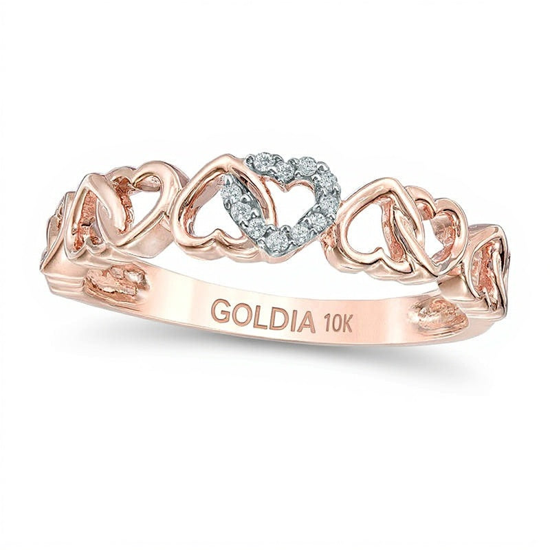 Fashion-Ring mit Diamanten und alternierenden Herzen in 10K Roségold