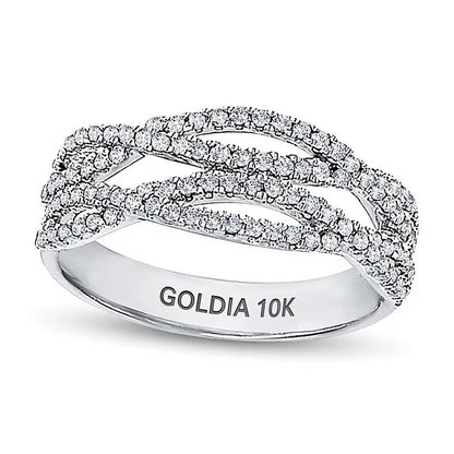 Mehrreihiger Diamant-Ring im Criss-Cross-Design mit offener Ringschiene, 0,38 ct. Gesamtgewicht, aus 10K Weißgold