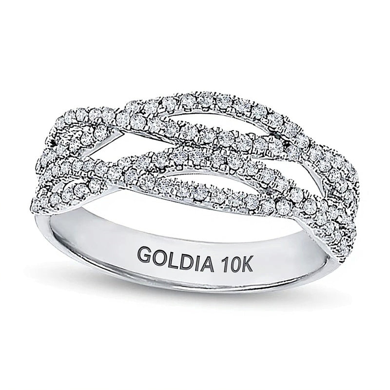Mehrreihiger Diamant-Ring im Criss-Cross-Design mit offener Ringschiene, 0,38 ct. Gesamtgewicht, aus 10K Weißgold