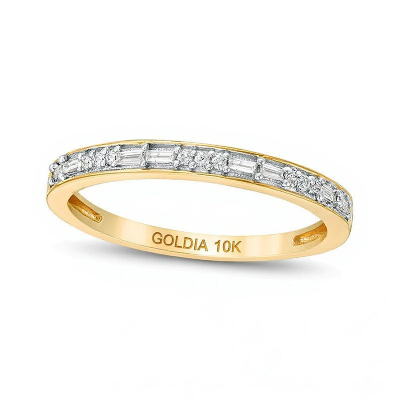 Ring mit Baguette- und rundem Diamant 0.13 ct. Gesamtgewicht in 10K Gelbgold für Damen