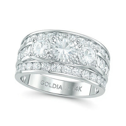 4.0 ct. Gesamtgewicht Dreistein-Ring mit weißen Diamanten in 14K Weißgold für Damen