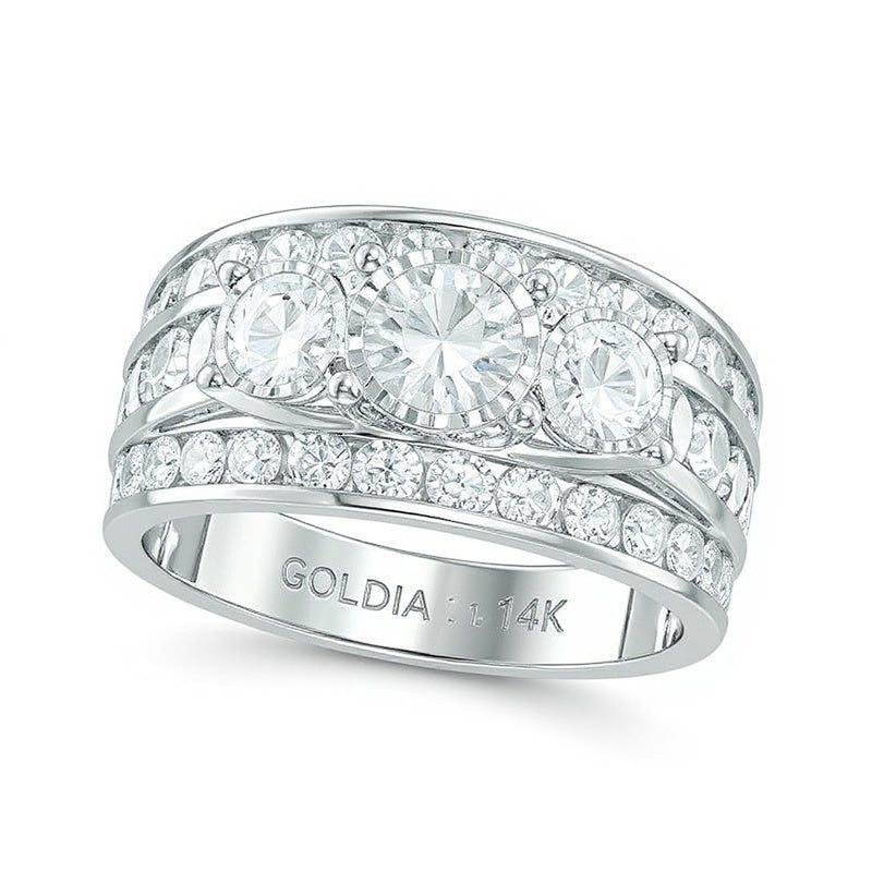 4.0 ct. Gesamtgewicht Dreistein-Ring mit weißen Diamanten in 14K Weißgold für Damen