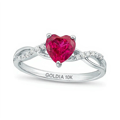 6,0mm herzförmiger Labor-Rubin und 0,05 ct. Gesamtgewicht Diamant Ring mit gedrehter Schiene in 10K Weißgold