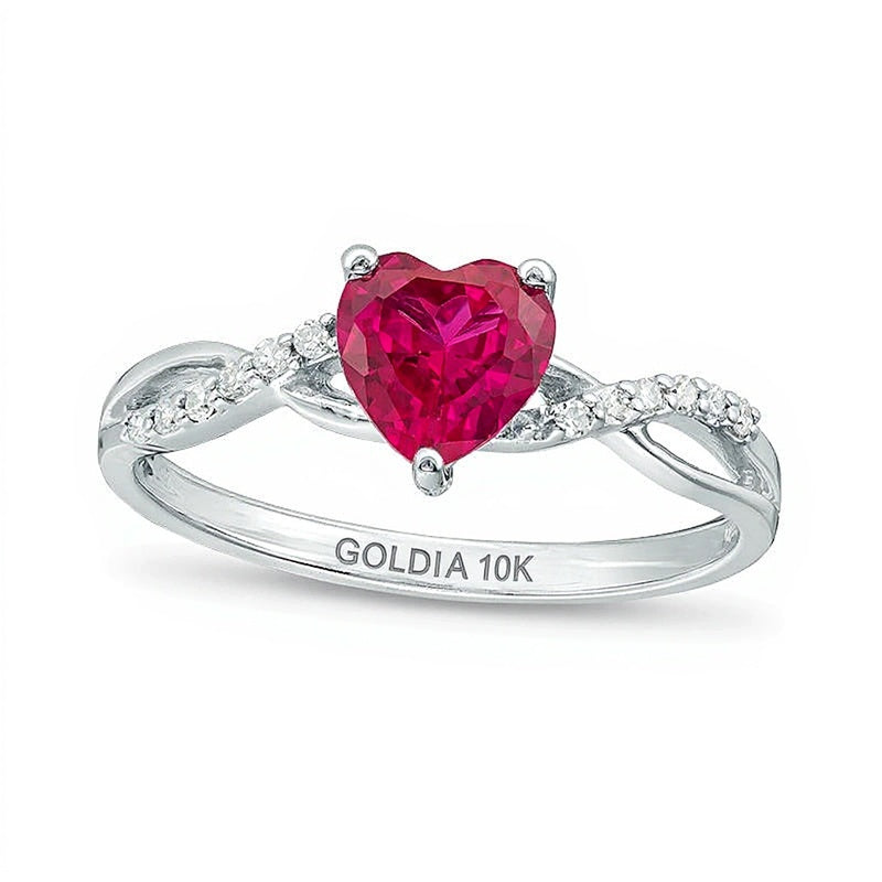 6,0mm herzförmiger Labor-Rubin und 0,05 ct. Gesamtgewicht Diamant Ring mit gedrehter Schiene in 10K Weißgold