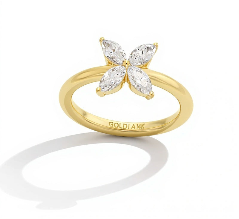Zales x Nungu Blumen-Ring 0,75 ct. Gesamtgewicht mit Marquise-Diamanten in 14K Gelbgold