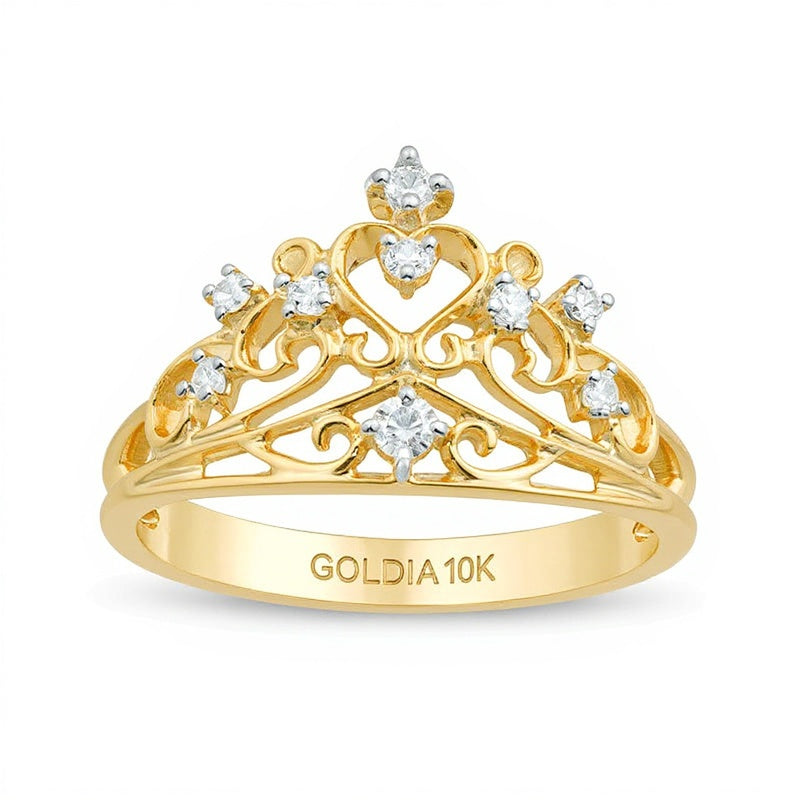 0.13 ct. Gesamtgewicht Diamant Krone Ring in 10K Gelbgold