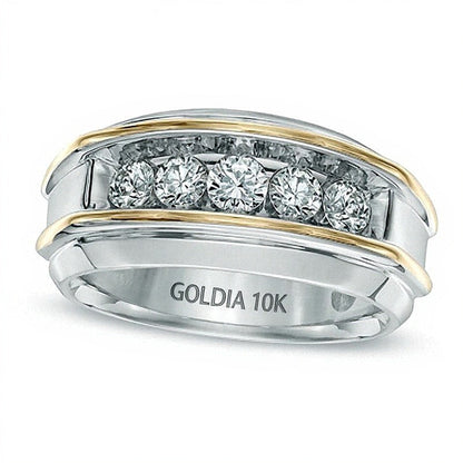 Ring mit fünf Diamanten 1.0 ct. Gesamtgewicht in 10K Gold zweifarbig