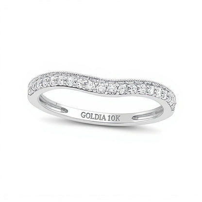 0,2 ct. Gesamtgewicht Diamant Ehering im Vintage-Stil, konturiert, in 10K Weißgold