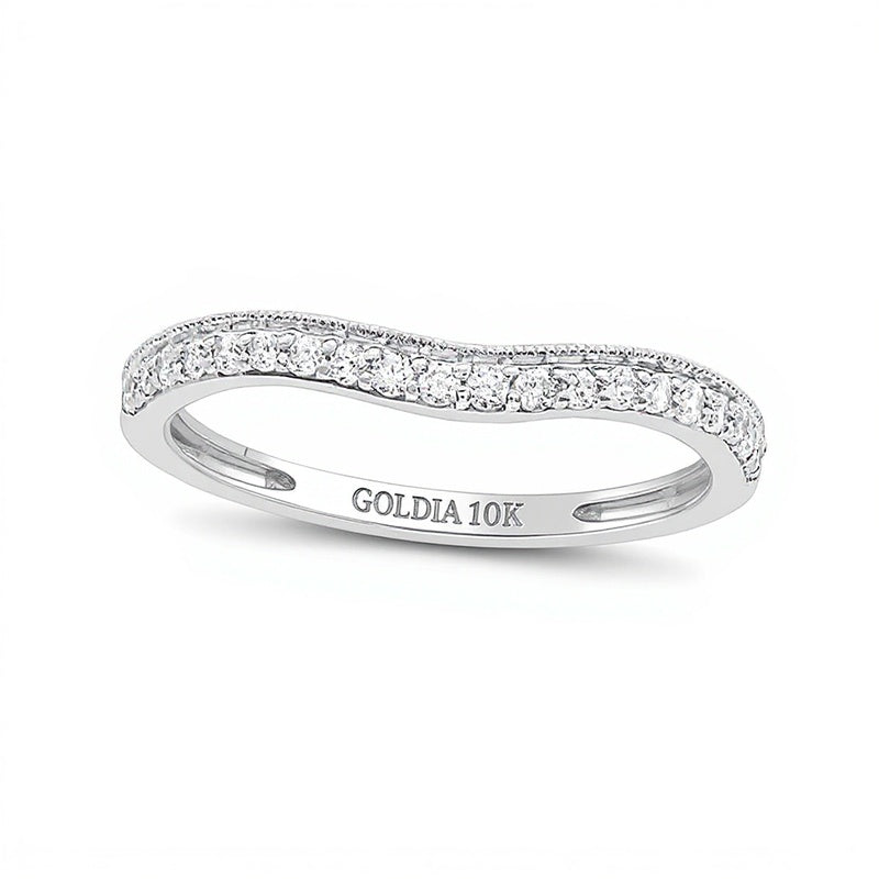 0,2 ct. Gesamtgewicht Diamant Ehering im Vintage-Stil, konturiert, in 10K Weißgold