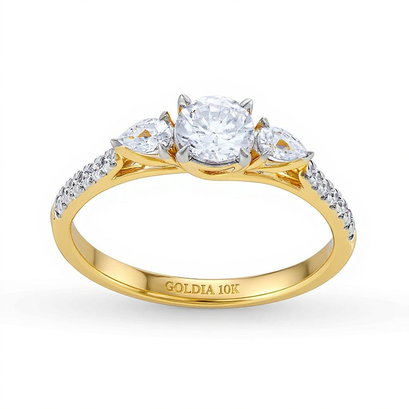 0.75 ct. Gesamtgewicht Multi-Diamant Dreistein-Verlobungsring in 10K Gelbgold