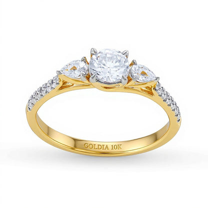 0.75 ct. Gesamtgewicht Multi-Diamant Dreistein-Verlobungsring in 10K Gelbgold