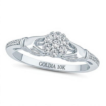 Multi-Diamant Claddagh Freundschaftsring 0,2 ct. Gesamtgewicht in 10K Weißgold