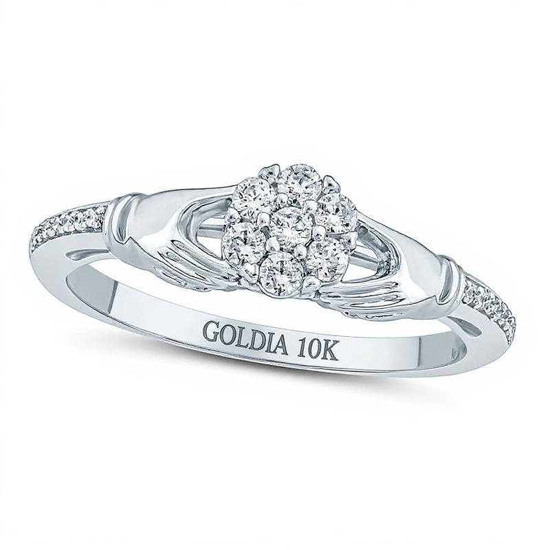 Multi-Diamant Claddagh Freundschaftsring 0,2 ct. Gesamtgewicht in 10K Weißgold