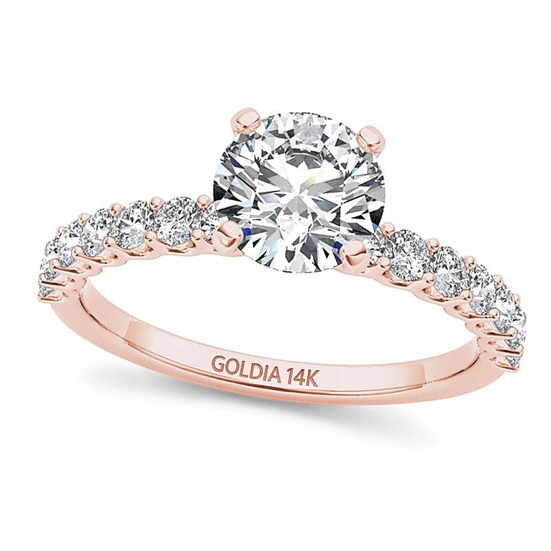 1.0 CT. Gesamtgewicht Diamant-Verlobungsring als Solitär mit seitlichem Besatz in 14K Roségold