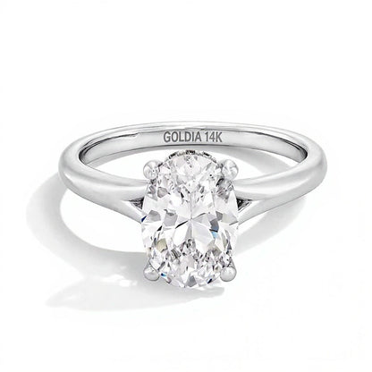 2.0 CT. Gesamtgewicht Solitär-Verlobungsring mit ovalem Labordiamant und Split-Shank in 14K Weißgold (F/VS2)