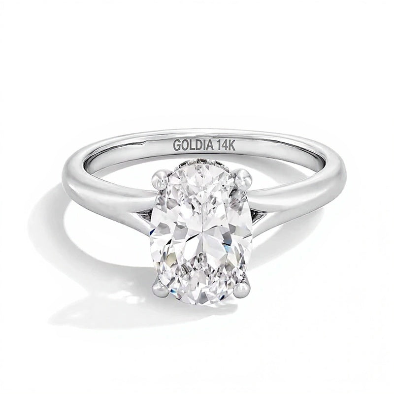 2.0 CT. Gesamtgewicht Solitär-Verlobungsring mit ovalem Labordiamant und Split-Shank in 14K Weißgold (F/VS2)