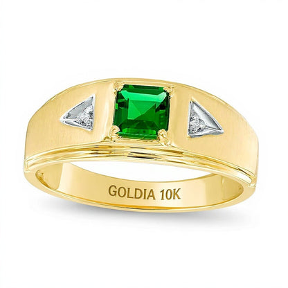 Fashion-Ring mit quadratischem Labor-Smaragd 5,0 mm und Diamant-Besatz in 10K Gelbgold