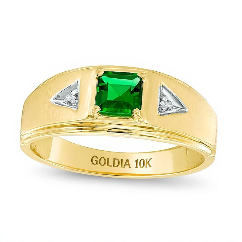 Fashion-Ring mit quadratischem Labor-Smaragd 5,0 mm und Diamant-Besatz in 10K Gelbgold